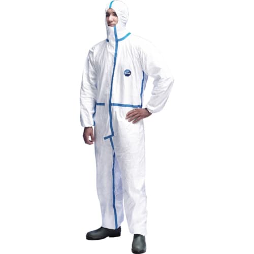 Tyvek Einwegoverall 600 Plus aus HDPE Spinnvlies in weiß mit blauen Nähten, Größen L, XL oder XXL