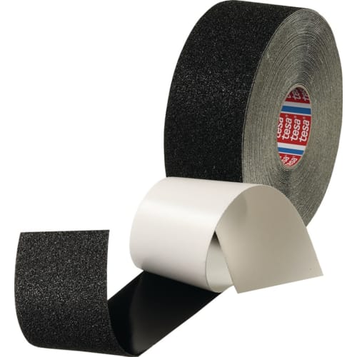 tesa Antirutschklebeband 60950 schwarzes rutschfestes Klebeband Rolle mit abziehbarer weißer Schutzfolie