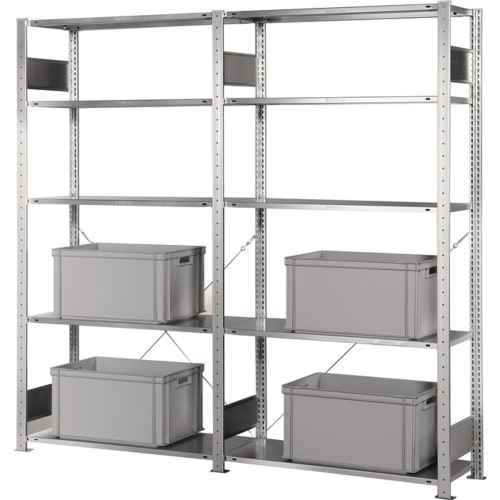 Metall Steckregal-Set mit 4 grauen Aufbewahrungsboxen, Höhe 2000 mm, Breite 2000 mm, Tiefe 400 mm
