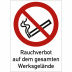 Kombischild Rauchverbot auf dem gesamten Werksgelände nach ISO 7010 Kombischild Rauchverbot auf dem gesamten Werksgelände nach ISO 7010