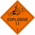 Explosive Stoffe, Aufschrift: EXPLOSIVE, Unterklasse 1.1 Explosive Stoffe, Aufschrift: EXPLOSIVE, Unterklasse 1.1