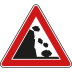 Steinschlag, Aufstellung links - Verkehrsschild VZ 101-25 Steinschlag, Aufstellung links - Verkehrsschild VZ 101-25