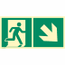 Kombischild Notausgang rechts abwärts nach ISO 7010 (E 001), ISO 3864, ISO 16069 Kombischild Notausgang rechts abwärts nach ISO 7010 (E 001), ISO 3864, ISO 16069