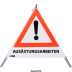 Faltsignal - Gefahrenstelle mit Text: AUSÄSTUNGSARBEITEN Faltsignal - Gefahrenstelle mit Text: AUSÄSTUNGSARBEITEN
