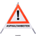 Faltsignal - Gefahrenstelle mit Text: ASPHALTARBEITEN Faltsignal - Gefahrenstelle mit Text: ASPHALTARBEITEN