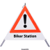 Faltsignal - Gefahrenstelle mit Text: Biker Station Faltsignal - Gefahrenstelle mit Text: Biker Station