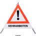 Faltsignal - Gefahrenstelle mit Text: KEHRARBEITEN Faltsignal - Gefahrenstelle mit Text: KEHRARBEITEN