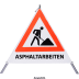 Faltsignal - Baustelle mit Text: ASPHALTARBEITEN Faltsignal - Baustelle mit Text: ASPHALTARBEITEN