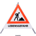 Faltsignal - Baustelle mit Text: LEBENSGEFAHR Faltsignal - Baustelle mit Text: LEBENSGEFAHR