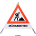Faltsignal - Baustelle mit Text: MÄHARBEITEN