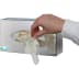 Handschuhhalter geschlossen aus Edelstahl mit herausziehbaren Einweghandschuhen und Hand