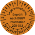 Prüfplakette Lagereinrichtung Geprüft nach DGUV Information 208-043 orange rund mit Monats- und Jahresangaben
