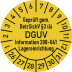 Prüfplakette geprüft gem. BetrSichV §3 (6) DGUV Information 208-061 Lagereinrichtung gelb