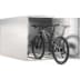 Fahrradgarage BikeBox 1 Basic aus Metall mit offenem Tür und Mountainbike darin