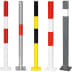 Absperrpfosten ECO in verschiedenen Farben und Ausführungen, rot-weiß, silber mit rotem Streifen, gelb-schwarz, rot-weiß quadratisch und grau mit weißem Streifen