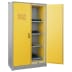 Lagerschrank für Lithium-Ionen Akkus Basic Charge EI 90 mit gelben Türen und mehreren Regalen zur sicheren Aufbewahrung von Akkus