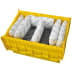 Gelber Lager- und Transportbehälter mit Lithium-Ionen Akkus und Schutzpolstern