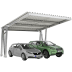 Carport EcoCover mit zwei geparkten Autos darunter, Metallkonstruktion mit Wellblechdach