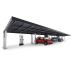 Carport SolarCover mit integrierten Solarpaneelen und Ladestationen für Elektroautos, zwei geparkte Fahrzeuge unter dem Carport