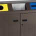 Wertstoff-Sammelstation WS 97 mit drei Fächern in braun, gelb und blau zur Mülltrennung