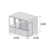 Mobiles Raumsystem MultiRoom Indoor Basic 7 mit den Maßen 3390 x 2280 x 2680 mm, Raum mit Glaselementen und Tür