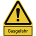 Warnschild mit Ausrufezeichen und dem Text Gasgefahr in gelb und schwarz
