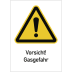 Kombischild Vorsicht Gasgefahr mit gelbem Warnsymbol und Ausrufezeichen