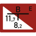 Hinweisschild auf einen Löschwasserbrunnen mit Tiefpumpe, rote und weiße Fläche mit schwarzen Buchstaben und Zahlen B, E, T, 11,7, 8,2