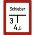 Hinweisschild Schieber mit Zahlen 3 und 4,5 und rotem Rand