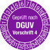 Prüfplakette Geprüft nach DGUV Vorschrift 4 mit Monats- und Jahresangaben in lila