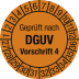 Prüfplakette Geprüft nach DGUV Vorschrift 4 mit Monats- und Jahresangaben