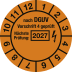 Prüfplakette nach DGUV Vorschrift 4 geprüft mit nächster Prüfung 2027