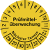 Gelbe Prüfplakette für Prüfmittelüberwachung mit Zahlen von 1 bis 12 und 28 bis 33, Text 'Prüfmittelüberwachung' und 'Nächster Termin'