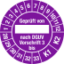 Prüfplakette lila mit Text Geprüft von nach DGUV Vorschrift 3 bis K1 K2 und Zahlen 1 bis 33