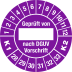 Prüfplakette Geprüft von nach DGUV Vorschrift K1 K2 violett mit Zahlenring