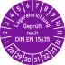 Prüfplakette Lagereinrichtung geprüft nach DIN EN 15635 in lila mit Monats- und Jahresangaben