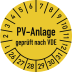 Prüfplakette PV-Anlage geprüft nach VDE mit Monats- und Tagesangaben