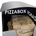 Abfallbehälter Pizzabox mit mehreren gestapelten Pizzakartons aus Karton