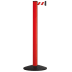 Roter Gurtabsperrpfosten Beltrac Classic Safety mit weiß-rotem Absperrband und schwarzem Standfuß