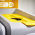 Recycling-Station Slim Jim Starter Set von Rubbermaid mit gelbem Deckel und 87 Liter Inhalt