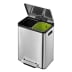 Tret-Mülleimer EcoCasa Recycler EKO mit zwei Fächern und 2x 15 Liter Fassungsvermögen, Edelstahl mit grünem und schwarzem Einsatz