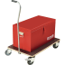 Transportroller Swift mit rotem Metallkasten auf Holzplatte und vier Rollen