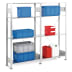 SCHULTE Steckregal H 2000 x B 2000 x T 400 mm mit blauen und roten Kunststoffboxen sowie roten und weißen Kanistern