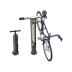 Fahrrad-Reparaturstation AMSTERDAM mit Luftpumpe und montiertem blauen Fahrrad