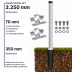 3250 mm Rohrpfosten Komplett-Set mit 60,3 mm Rohrpfosten, 350 mm Bodenhülse, 2 x 70 mm Rohrschellen, Schrauben, Muttern und Unterlegscheiben
